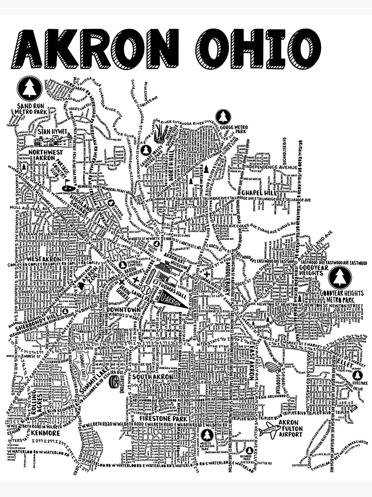 "Akron Ohio Street Map " Sticker for Sale by fiberandgloss Redbubble
