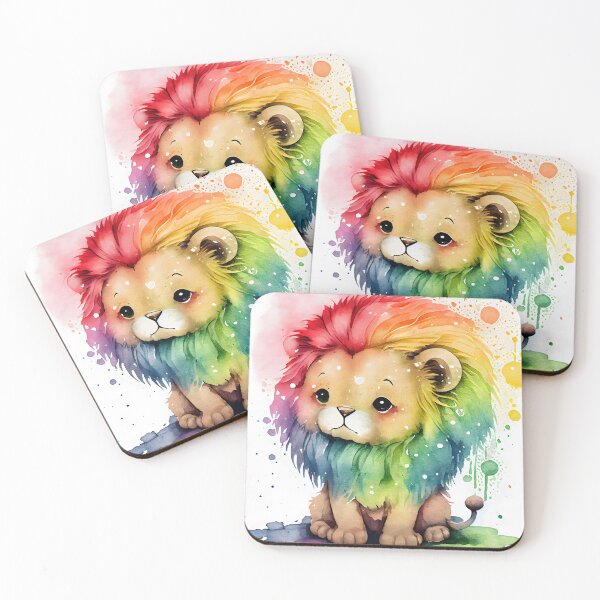 Item preview, Cute Magical Kawaii Lion Happy Pastel Rainbow Colors designed and sold by ClairesPatterns.