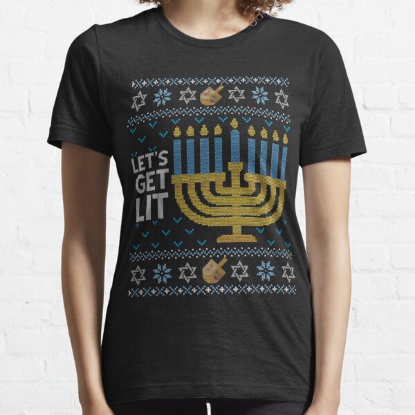 Ugly Hanukkah Sweater, Let's Get Lit, Jewish shirt jumper Essential T-Shirt