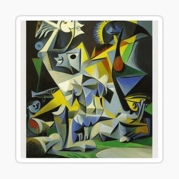 Artificial Intelligence Art Prints. Guernica Inspired by the bombing of Guernica, Spain, during the Spanish Civil War, Pablo Picasso Sticker