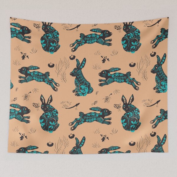 Aperçu de l'œuvre Lapins Papercut : Raisin-Turquoise sur Poire créée et vendue par chueok-studio.