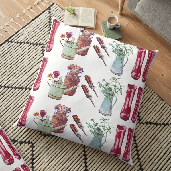 Gardening design with red garden boots Floor Pillow