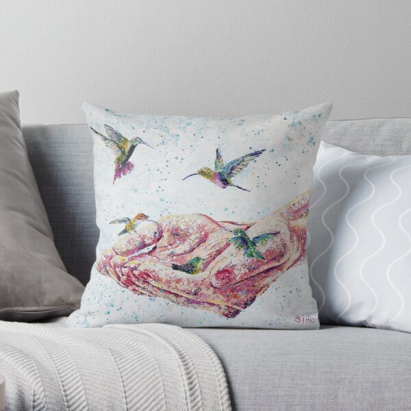 Hummingbird Multicolored Bird Fantasy Animal Acrylic Art Throw Pillow