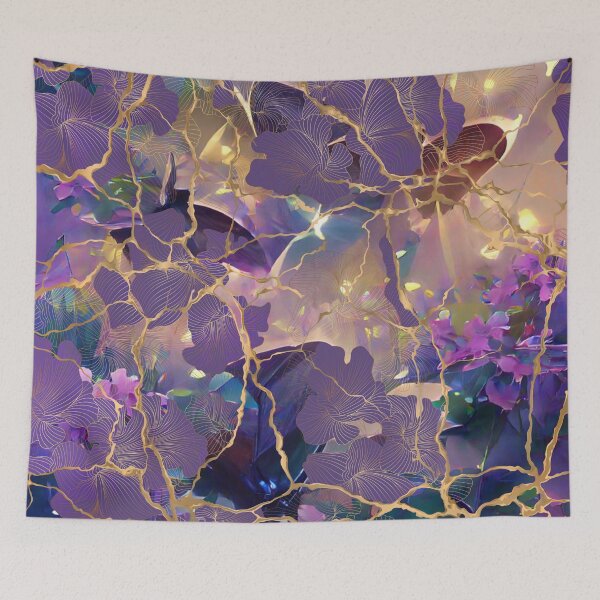 Item preview, Japanese Garden: Butterflies and Flowers. Kintsugi Pattern designed and sold by CatCoconut-Art.