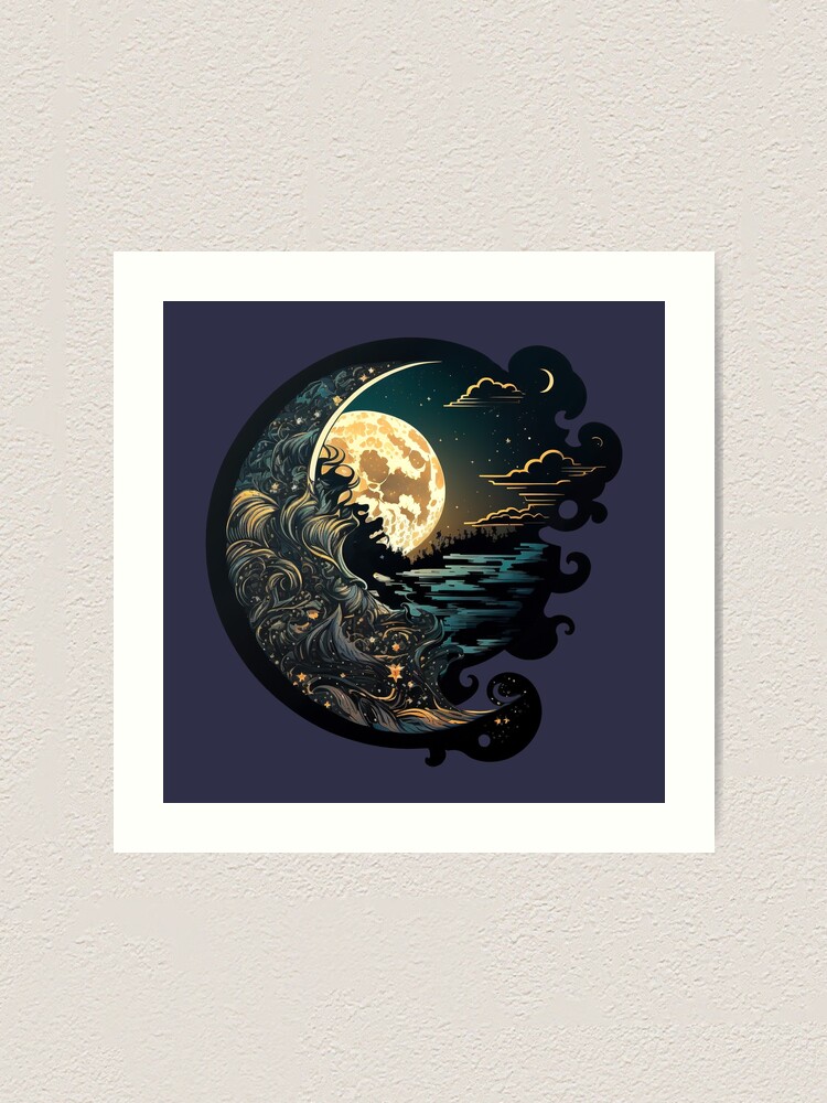 Wall Decor, Moon Art Print, Full Moon, Moon Wall Art Printed