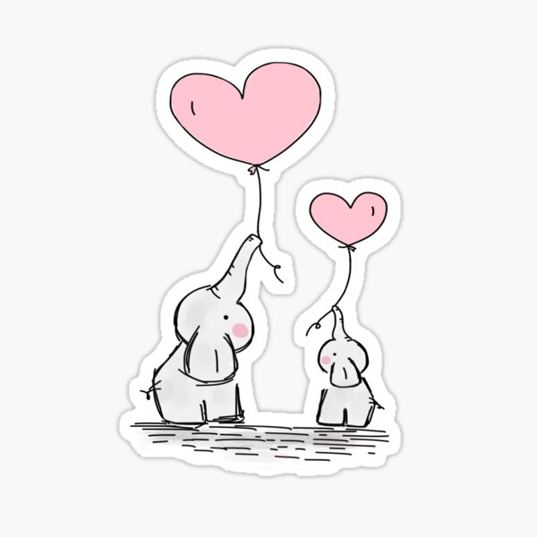 Item preview, Elephant Mom and junior holding balloons designed and sold by Jey-Blue.