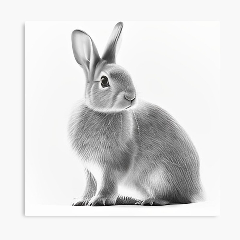 Cute Bunny with Big Flower Pencil Drawing