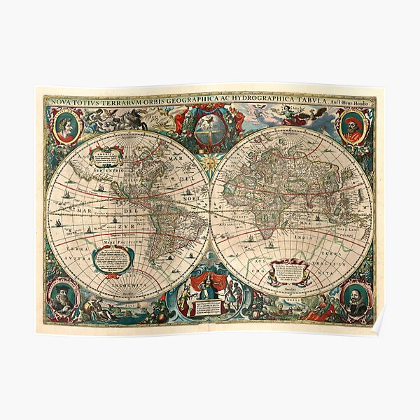 Hendrik Hondius, Nova Totius Terrarum orbis Geographica ac Hydrographica Tabula 1641 Poster