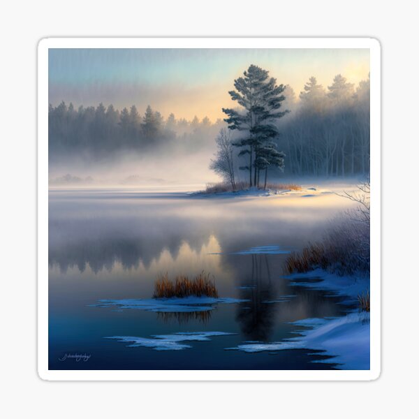 New Hampshire Fog and Frost on the Pond Sticker