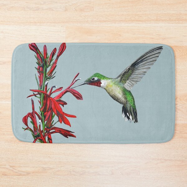 Item preview, Ruby-throated hummingbird and cardinal flower painting designed and sold by Stephen Emms.