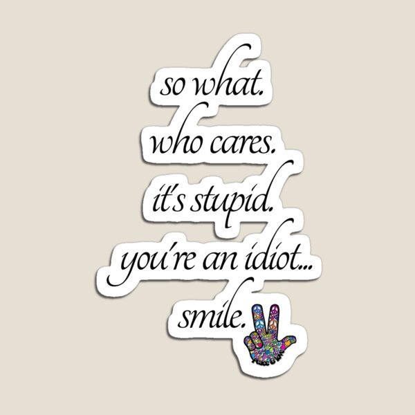 so what, who cares, its stupid, youre an idiot smile | Magnet