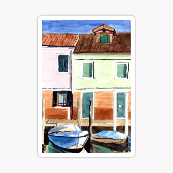 Italian Landscape Watercolor Painting Sticker