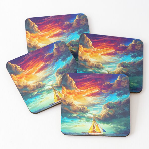 Item preview, Ship Sailing in Colourful Clouds Digital Art designed and sold by ArtsyWishesShop.
