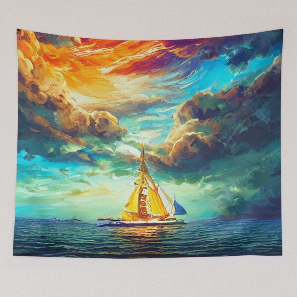 Item preview, Ship Sailing in Colourful Clouds Digital Art designed and sold by ArtsyWishesShop.