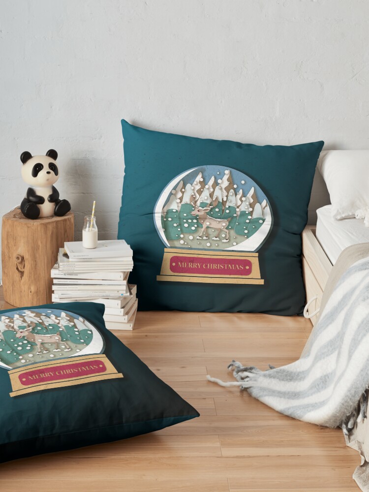 Alternate view of Merry Christmas Snowglobe Reindeer Floor Pillow