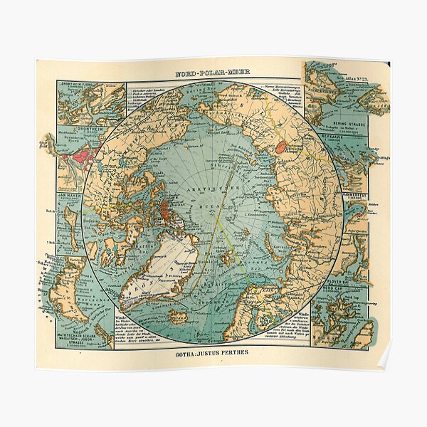 Antique Maps - Old Cartographic Maps - Antique Map Of North Pole And Arctic Ocean In German Poster