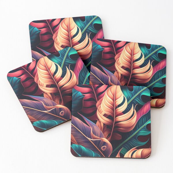 Item preview, Tropical patterns, Large leaves in green, yellow and red designed and sold by asbno19.