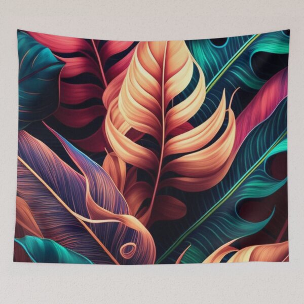 Item preview, Tropical patterns, Large leaves in green, yellow and red designed and sold by asbno19.