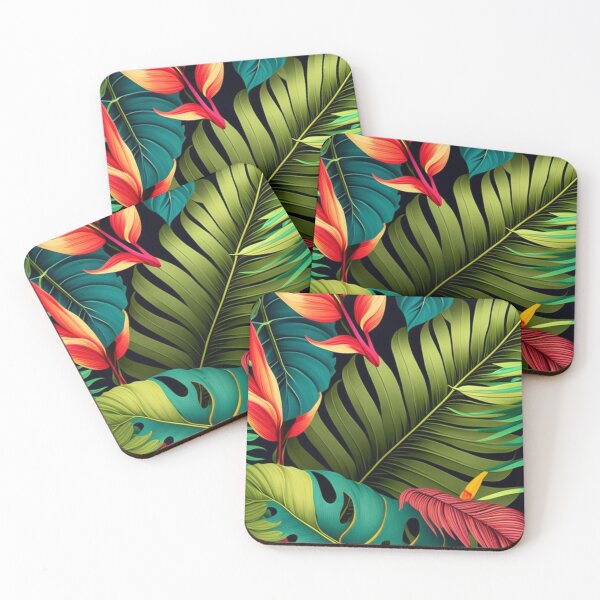 Item preview, Tropical patterns, Large leaves in green, yellow and red designed and sold by asbno19.