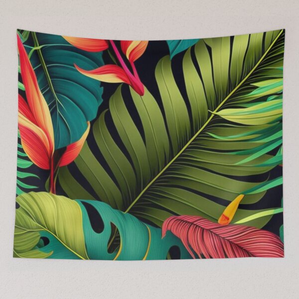 Item preview, Tropical patterns, Large leaves in green, yellow and red designed and sold by asbno19.