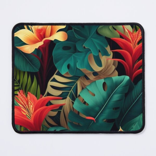 Item preview, Tropical patterns, Large leaves in green, yellow and red, Flowers in red and yellow color designed and sold by asbno19.