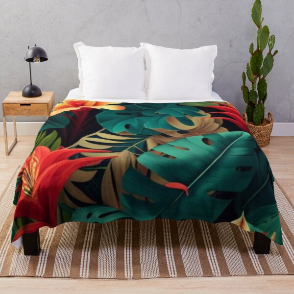 Item preview, Tropical patterns, Large leaves in green, yellow and red, Flowers in red and yellow color designed and sold by asbno19.