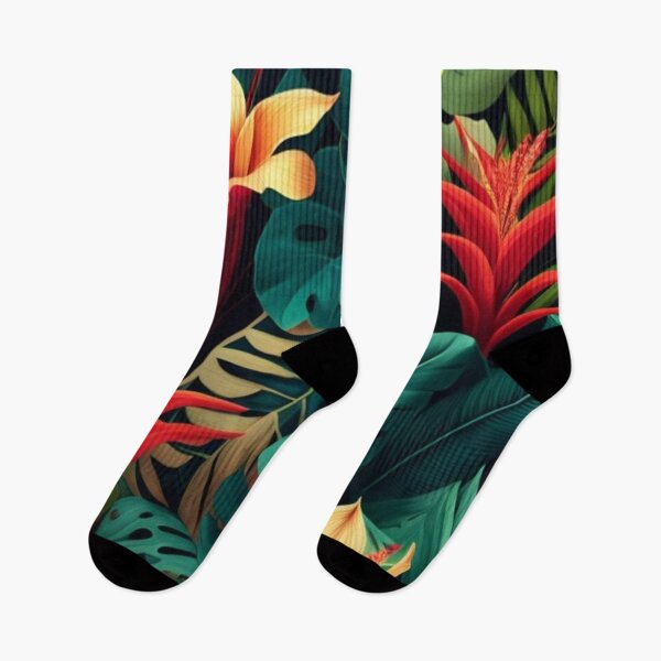 Item preview, Tropical patterns, Large leaves in green, yellow and red, Flowers in red and yellow color designed and sold by asbno19.