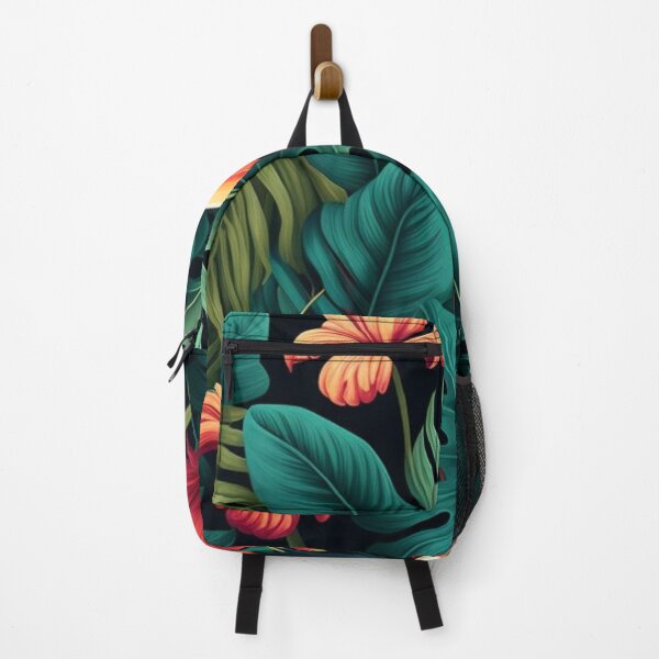 Item preview, Tropical patterns, Large leaves in green, yellow and red, Orange flowers, cute parrot designed and sold by asbno19.