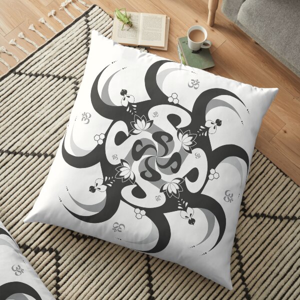 Shee Mandala Spiral with Om and Lotus Symbol Floor Pillow