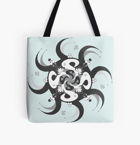 Shee Mandala Spiral with Om and Lotus Symbol All Over Print Tote Bag
