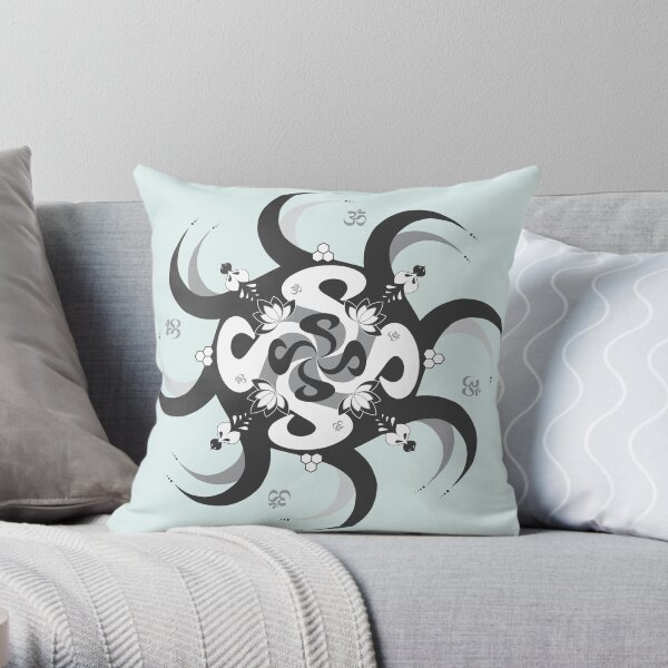 Shee Mandala Spiral with Om and Lotus Symbol Throw Pillow