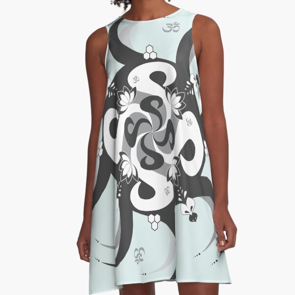 Shee Mandala Spiral with Om and Lotus Symbol A-Line Dress