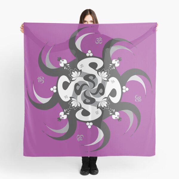 Shee Mandala Spiral with Om and Lotus Symbol Scarf