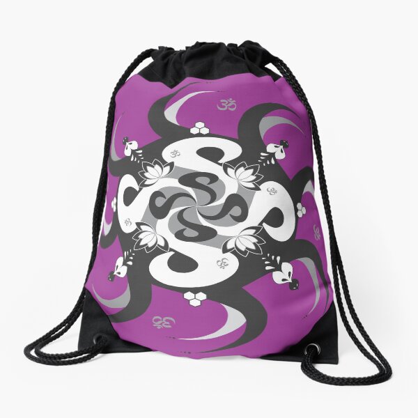 Shee Mandala Spiral with Om and Lotus Symbol Drawstring Bag