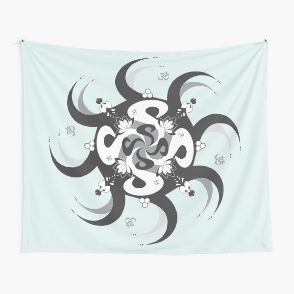 Shee Mandala Spiral with Om and Lotus Symbol Tapestry