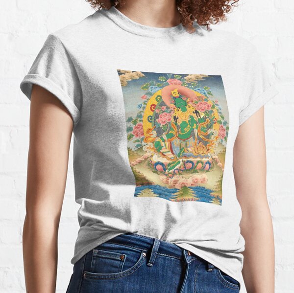 Green Tara On Lotus Throne - Buddhist Thangka Classic T-Shirt