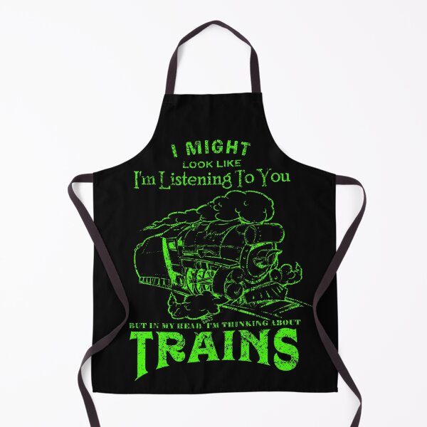 Item preview, GREEN I'm Thinking About Trains. Cartoon steam train graphic designed and sold by WarrenMuzakArt.
