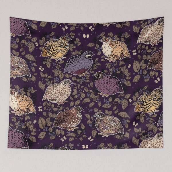 Item preview, Quail, Blueberries, and Brambles Midnight Pattern designed and sold by Quail and Friends.