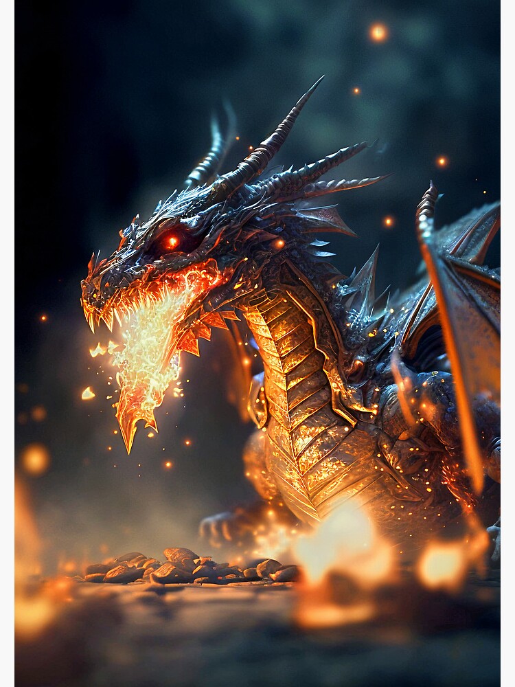 Fierce Inferno A High-Detail Dragon Breathing Fire Poster for Sale by  oanaunciuleanu