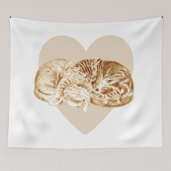 Item preview, Sleeping kittens in a ball, heart background - brown colorized version designed and sold by SylvieG18.