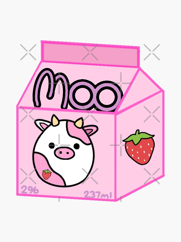 "Strawberry Milk Carton Cow" Sticker for Sale by LittleLoafDog Redbubble