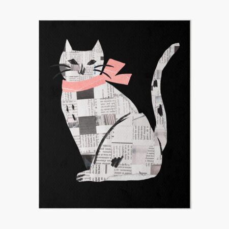 Collage Paper Cat with Pink Ribbon Art Board Print for Sale by Inkdobber