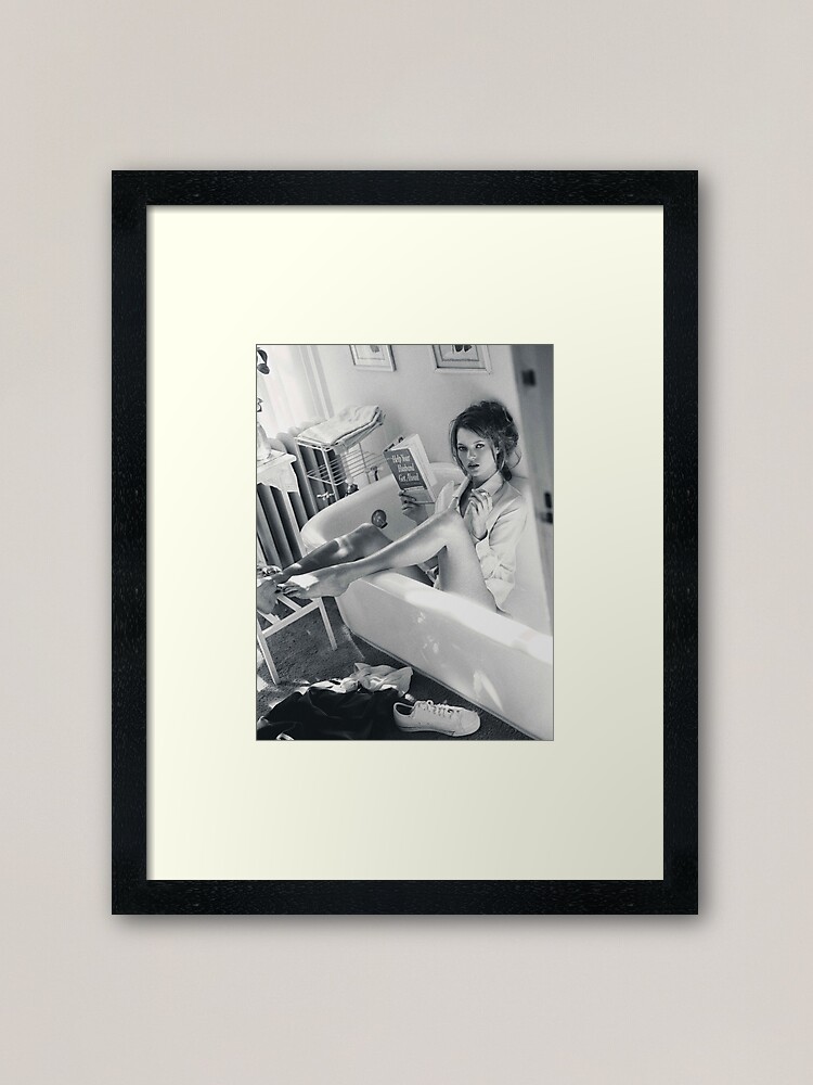 Thumbnail 1 of 7, Framed Art Print, KATE MOSS FASHION PHOTOGRAPHY 90s Black and white Editorial bicycle designed and sold by HoneymoonHotel.