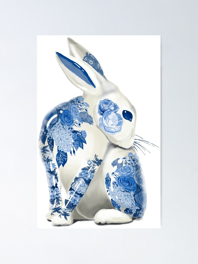 Modern Tall Chinoiserie Ceramic Bunny