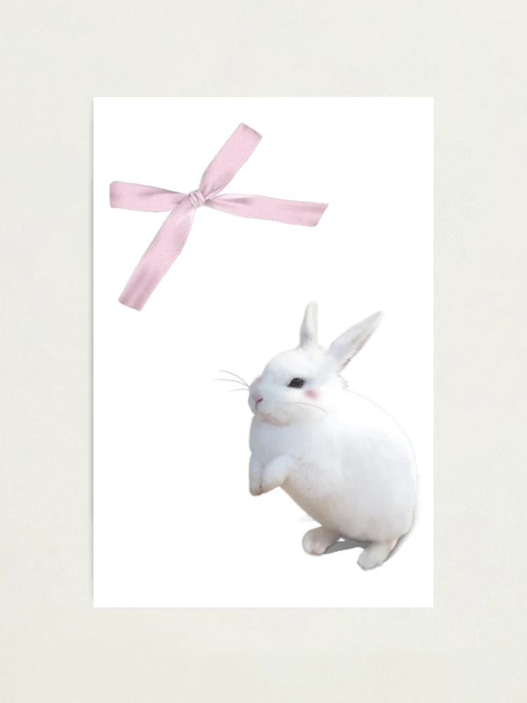 Vintage Wood and Straw Bunny in a Distressed White Finish With a Pink Bow