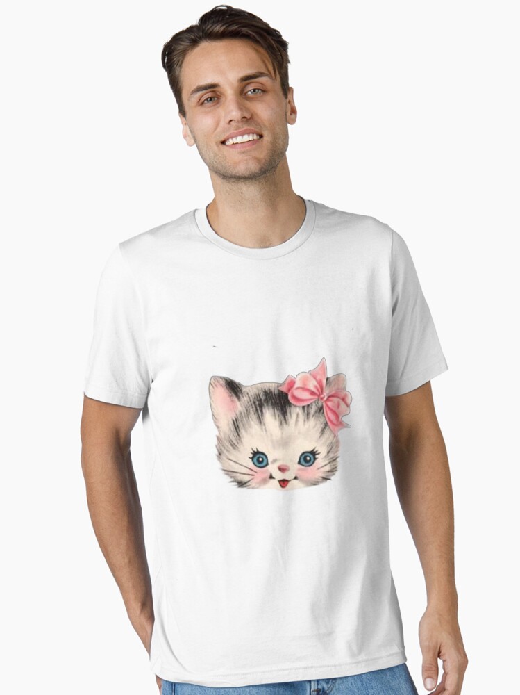 Vintage cat with pink ribbon bow Essential T-Shirt for Sale by