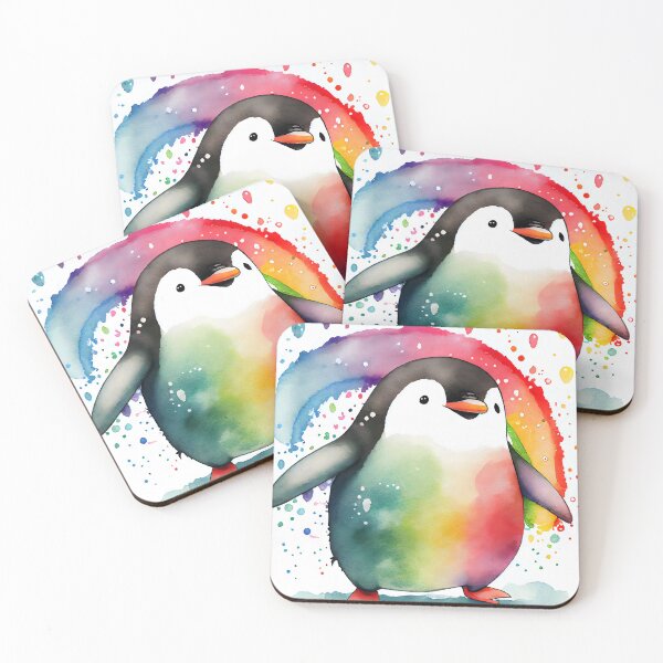 Item preview, Cute Happy Kawaii Magical Penguin Pastel Rainbow Colors designed and sold by ClairesPatterns.