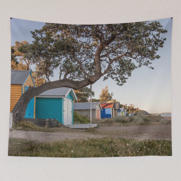 Item preview, Dromana Boat Sheds and Banksia Tree, Mornington Peninsula, Victoria, Australia designed and sold by Vicki Walsh.