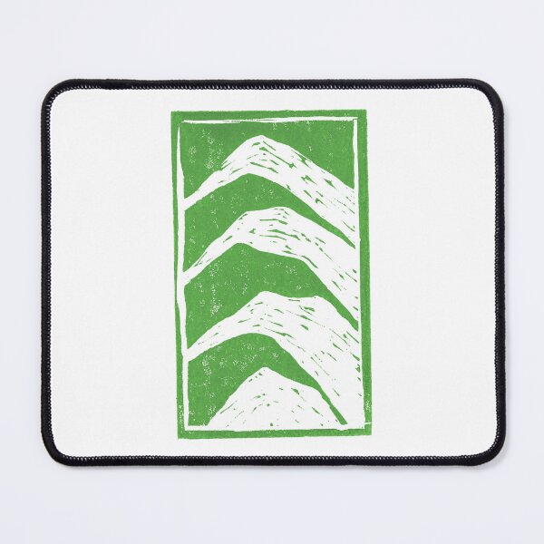 Aperçu de l'œuvre Montagne de linogravure en vert créée et vendue par RustyLazor.