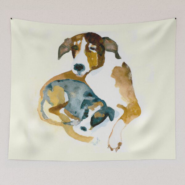 Item preview, Dog Mom Cuddling Puppy, Watercolor painting designed and sold by Color-Me-Blue.